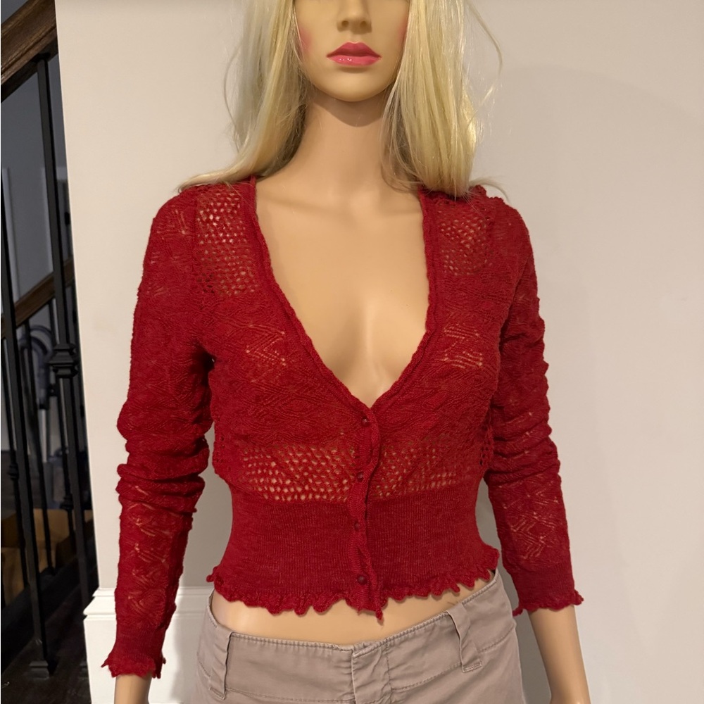 Anthropologie Knitted and Knotted Chic Red Knit Cardigan